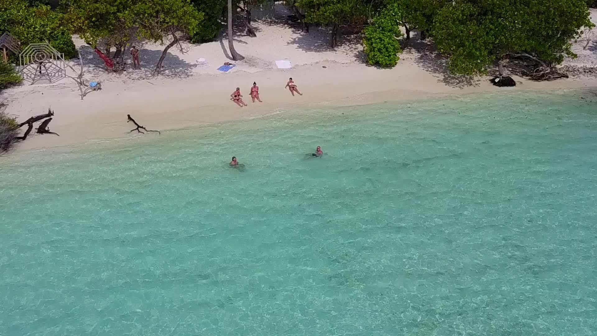 在度假胜地附近环礁湖有透明的白色沙子背景视频的预览图