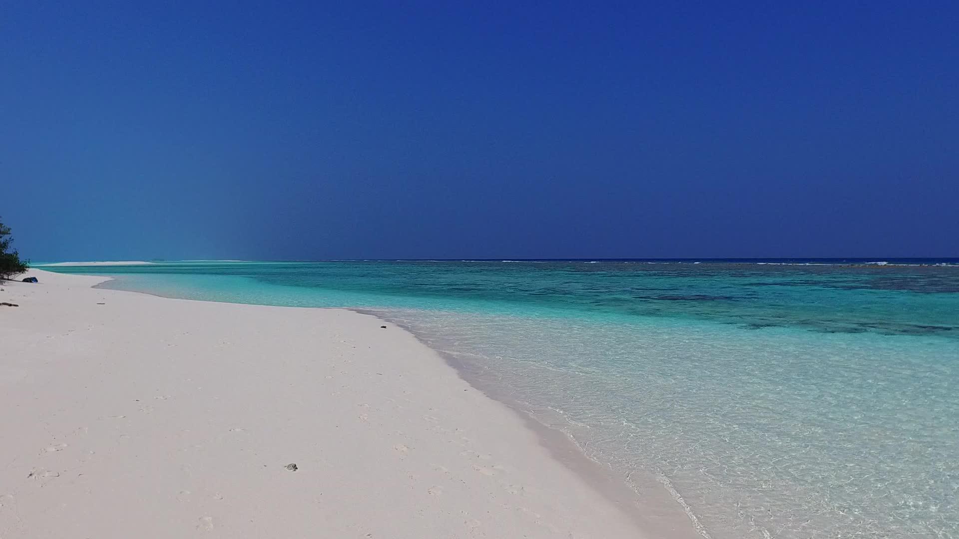 黄昏前海洋旅游海滩生活由绿色海洋和清洁海滩背景绘制视频的预览图