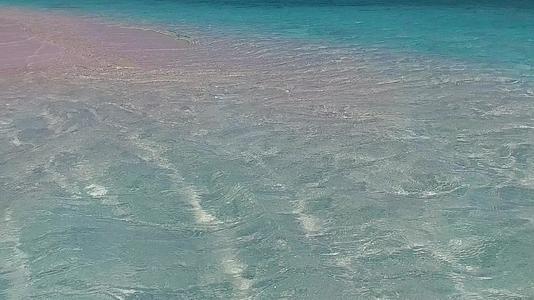 在透明海洋和棕榈树附近的白沙背景下乘坐豪华海滩海滩视频的预览图