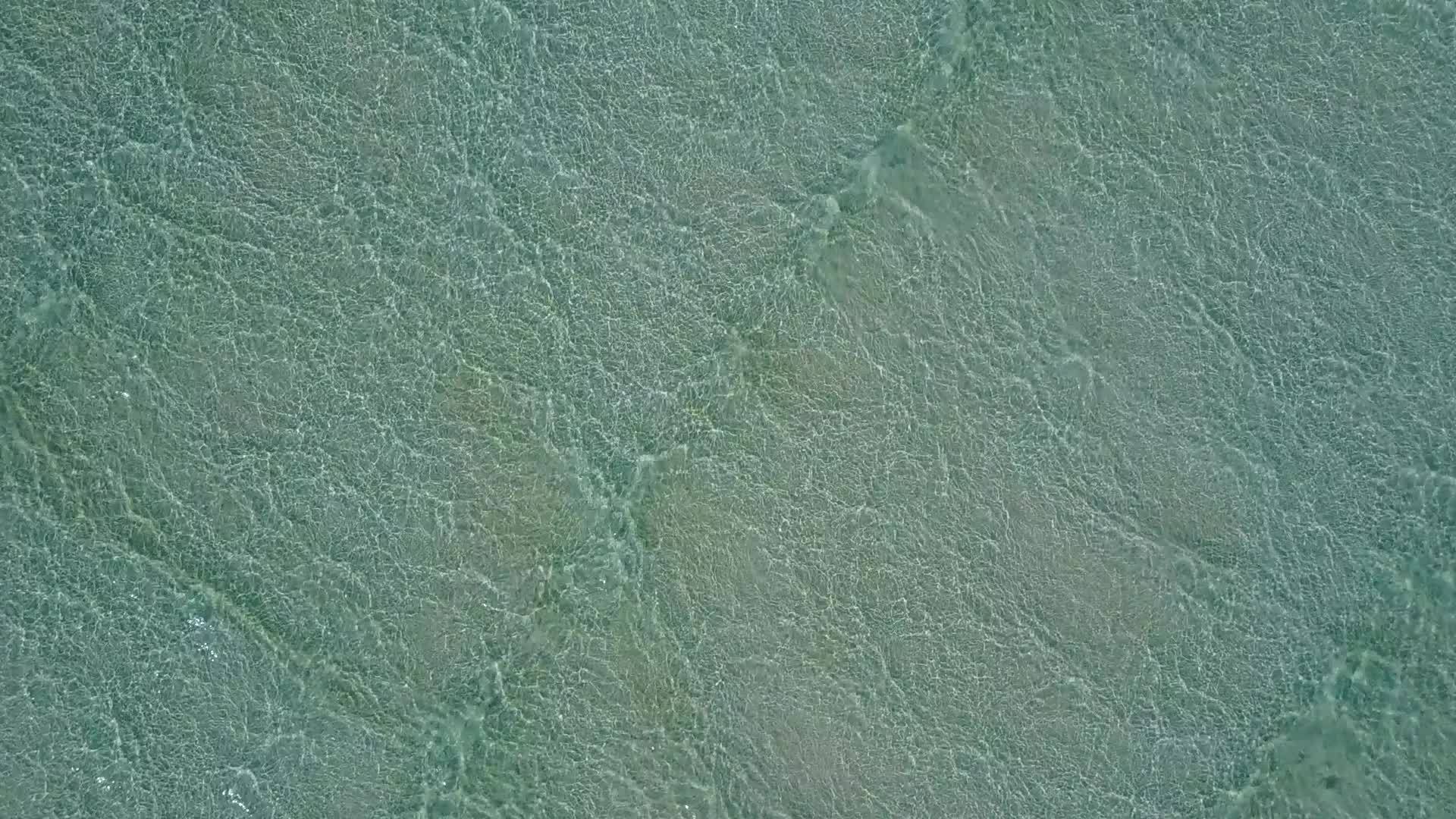 白沙背景在度假胜地附近的蓝海冲破了海滩平静的海景视频的预览图