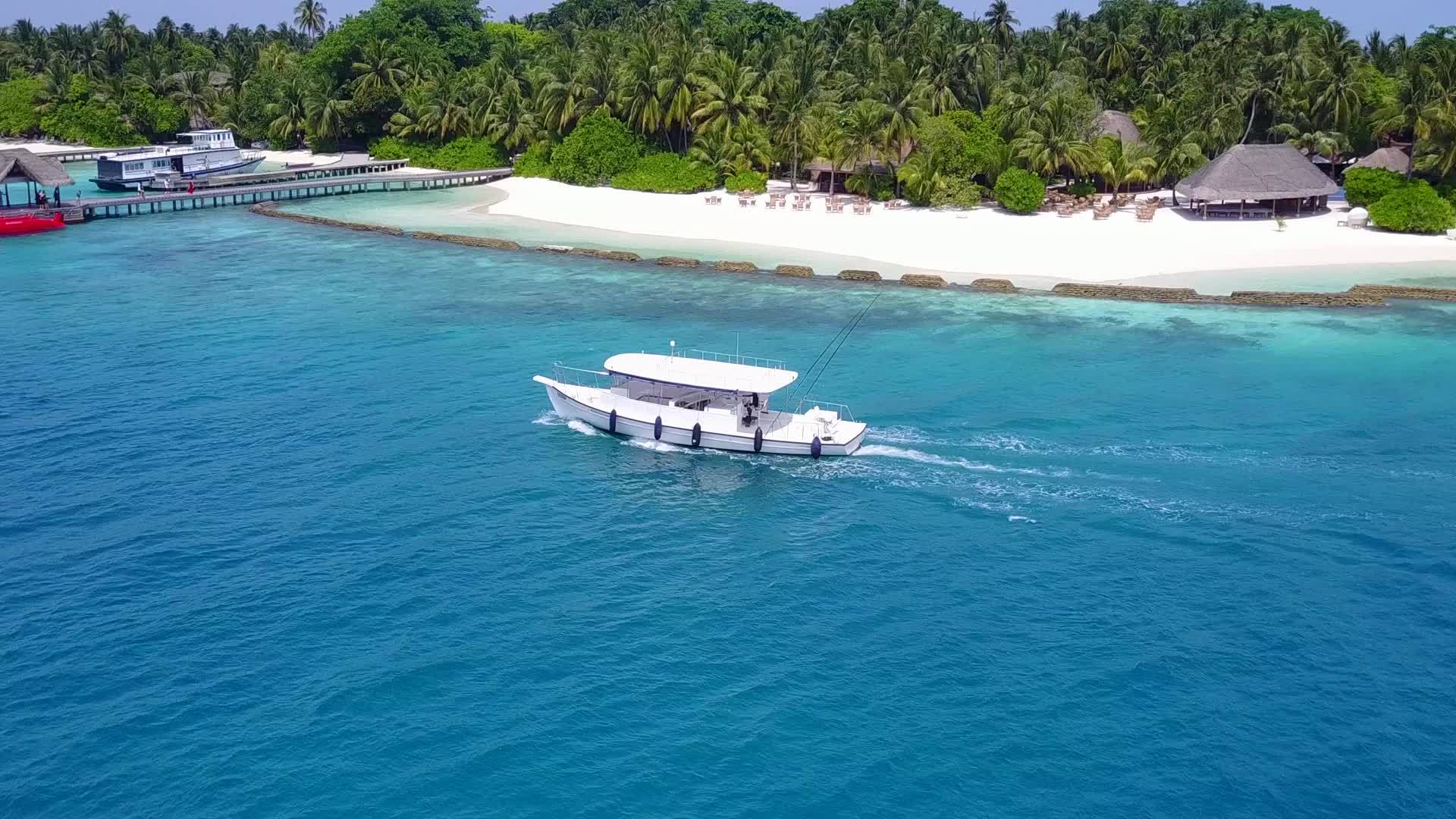 清海和度假胜地附近的白色沙底背景享受宁静的海岸海滩视频的预览图