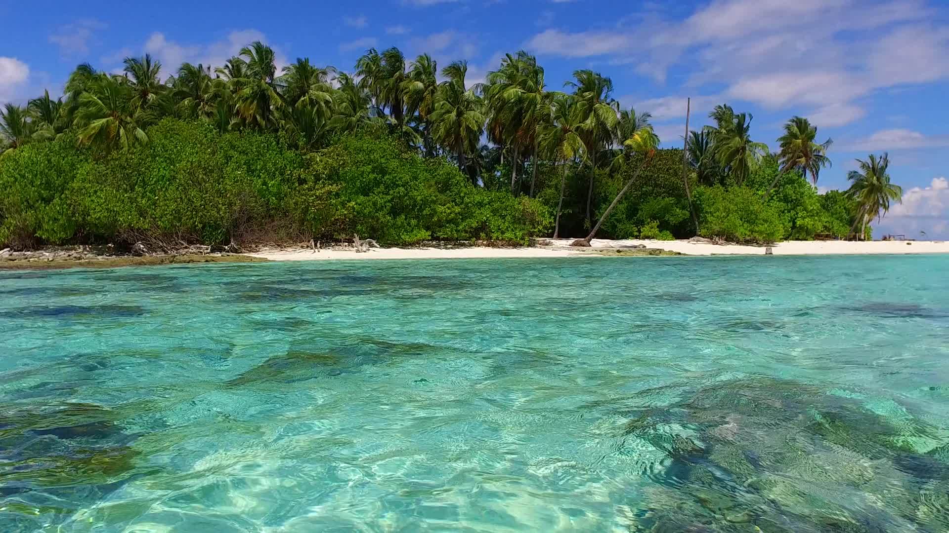蓝海和白沙的背景类似于冲浪阳光明媚的天堂环礁湖海滩视频的预览图
