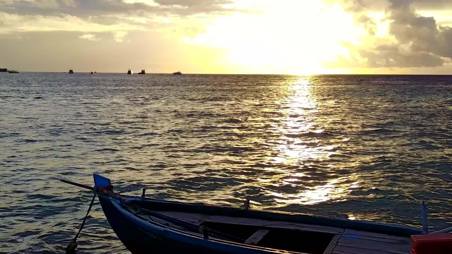 奇怪的海岸海滩在松绿海和棕榈树附近的白沙背景下航行视频的预览图