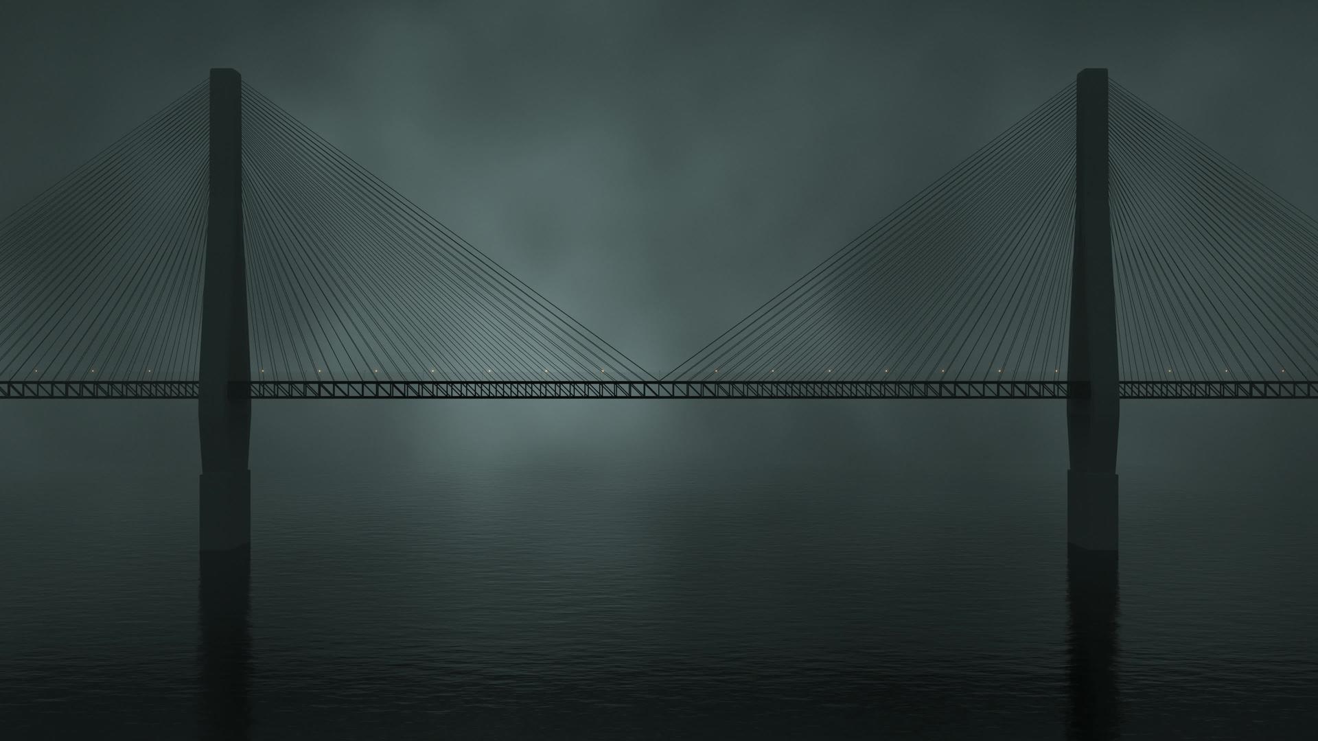 雾之夜的悬吊桥3D翻接视频的预览图
