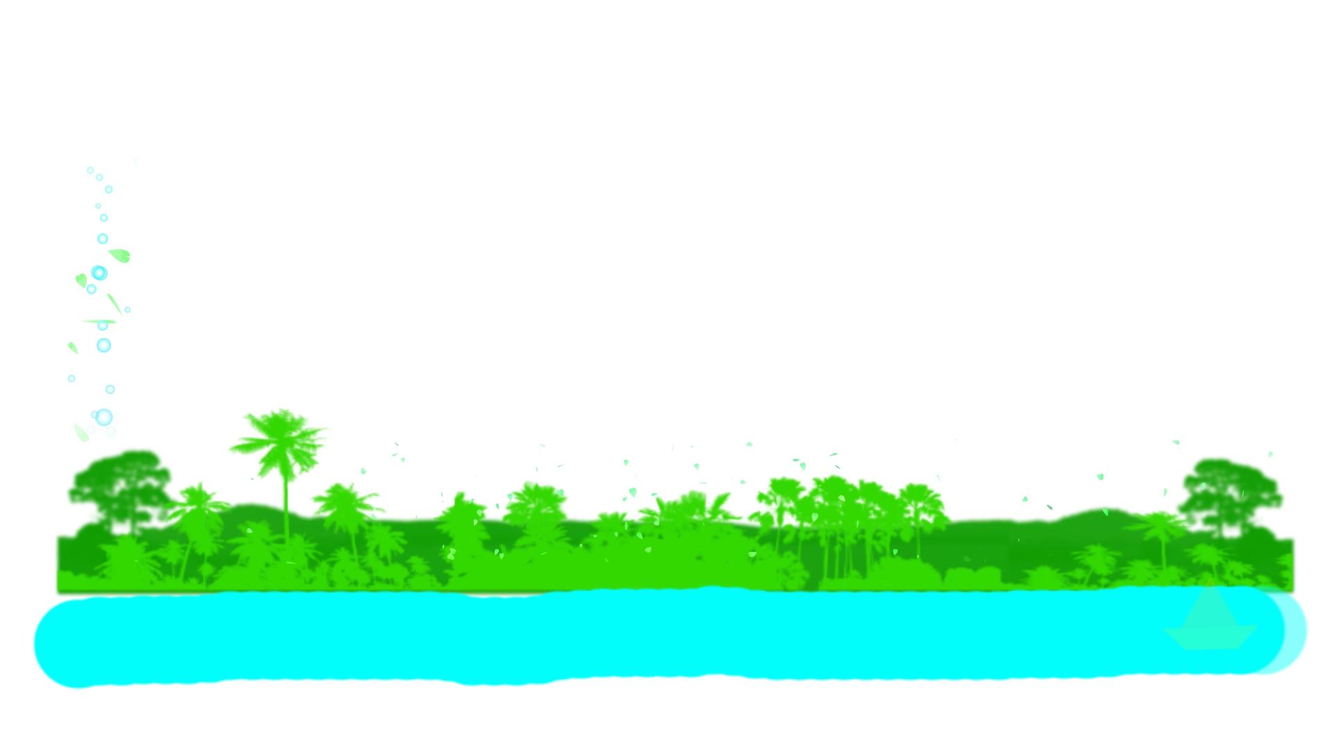 绿叶和横幅飞过蓝河和森林山脉的背景Youtune视频的预览图