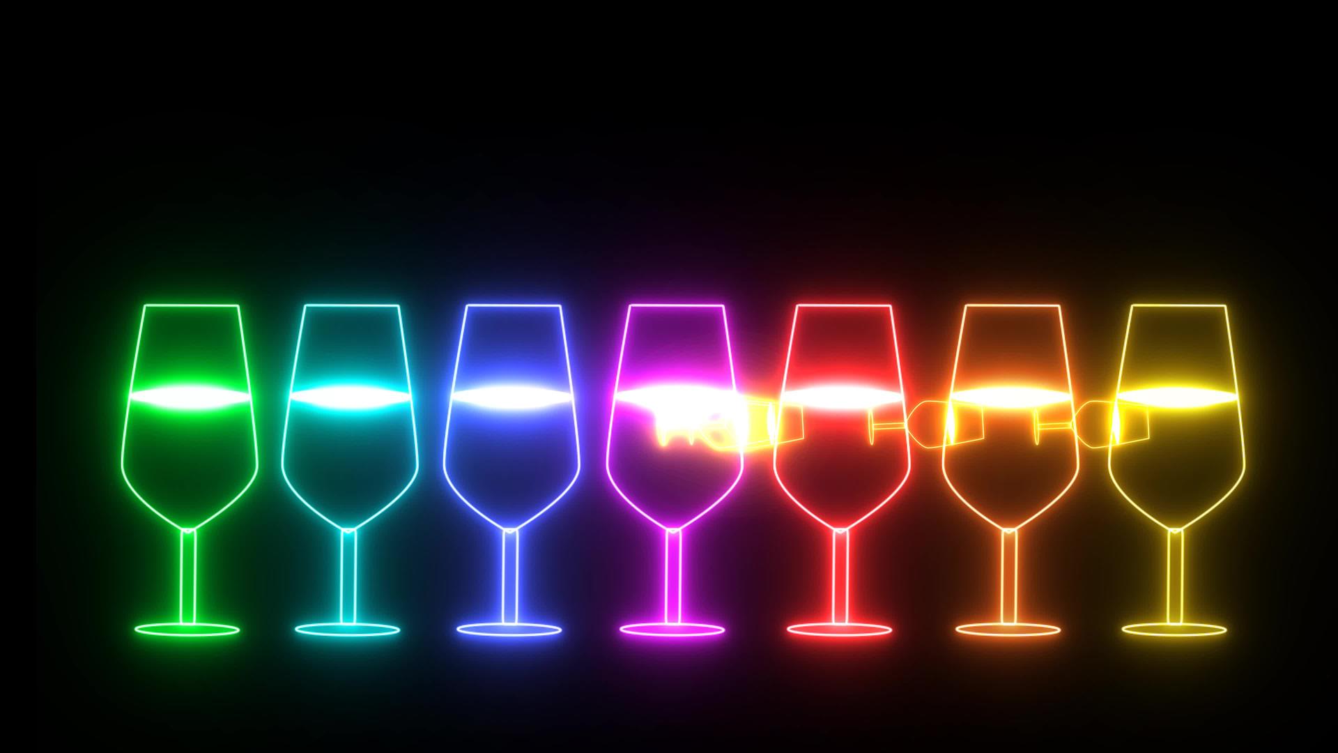 黑色屏幕上的彩虹彩虹小而大的香槟玻璃亮荧光灯视频的预览图