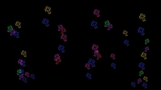 彩虹彩虹护身符亮在黑屏上飞过所有框架的情感标志视频的预览图