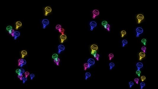 彩虹多彩的热空气气球缓慢的情感信号元素在黑屏上飞过视频的预览图