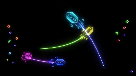 多射火箭彩虹发射在黑屏上飞行五颜六色的明星视频的预览图