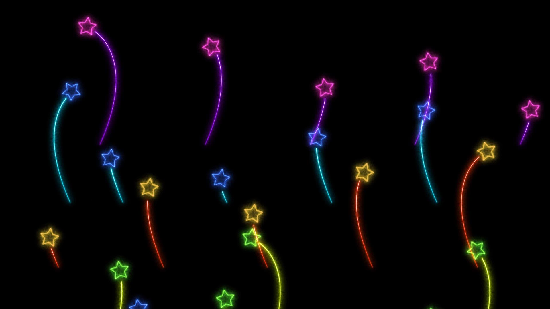 四色花星亮光信号元素在黑屏上飞过所有框架视频的预览图