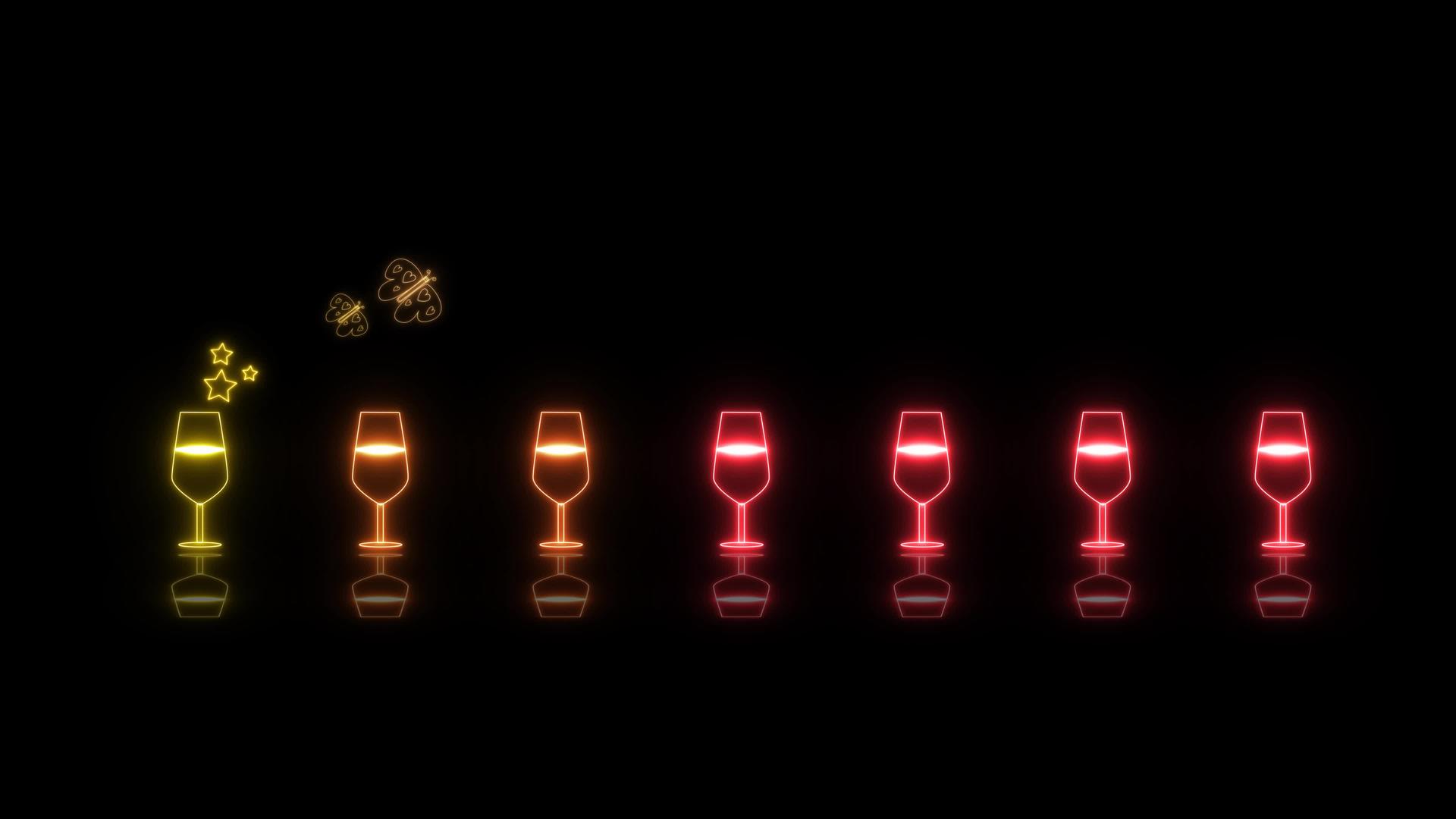 五颜六色的小香槟杯灯霓虹灯标志元素有趣的舞蹈循环视频的预览图