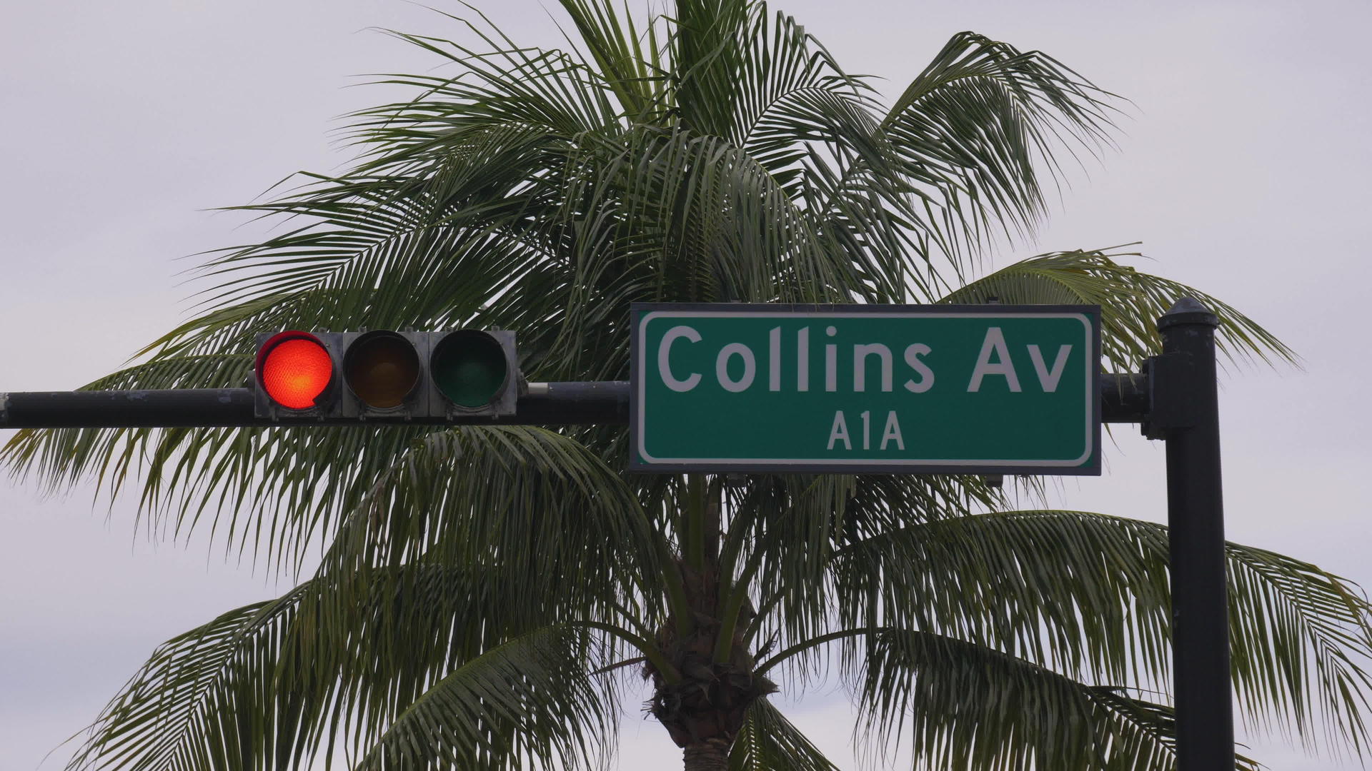 在迈阿密海滩Collins路牌和交通灯视频的预览图