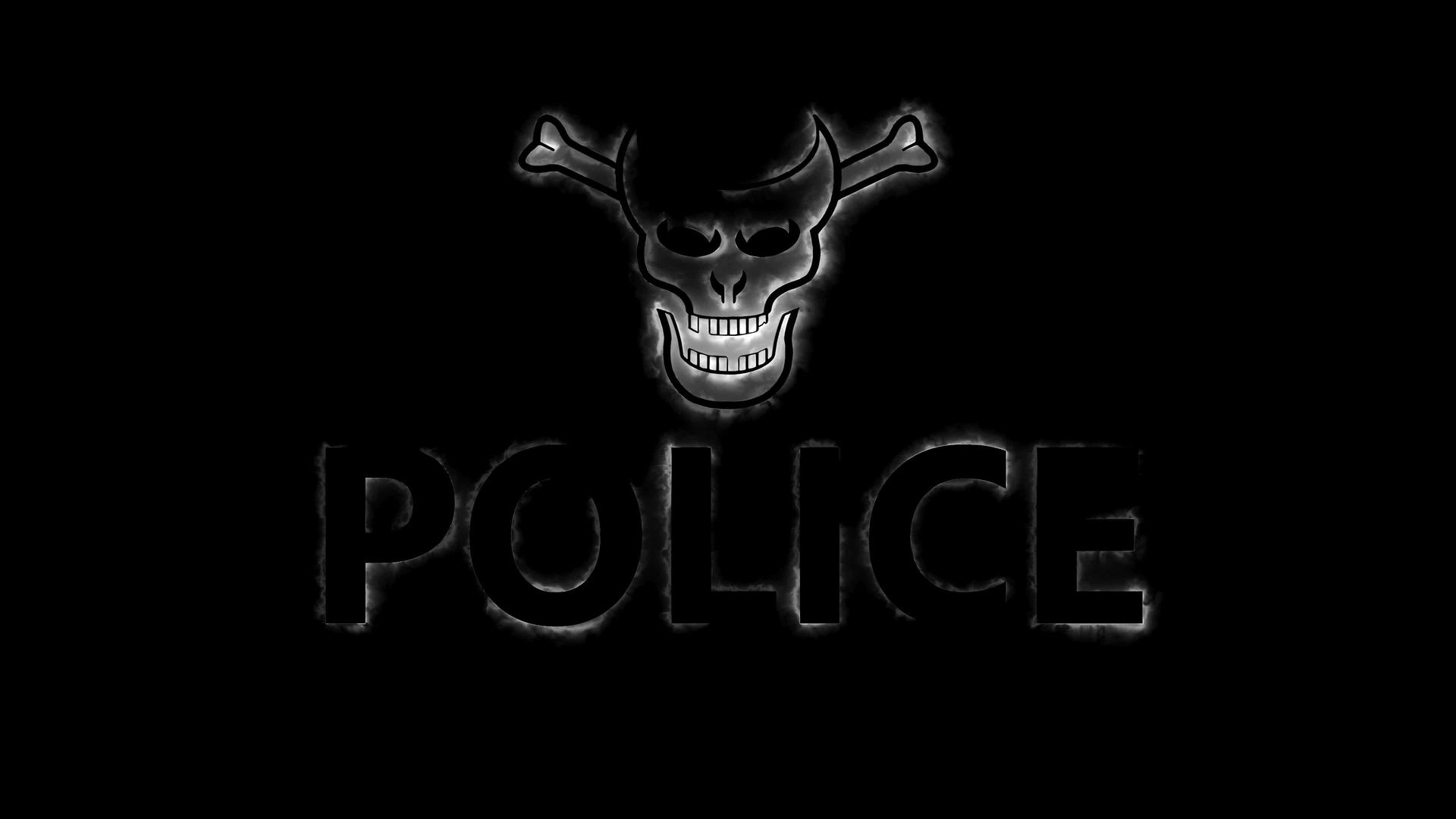 典型的警察标志以单词和头骨的形式出现其影响是烟雾和视频的预览图