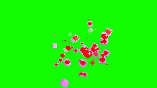 红心和白星在粉色立方体主题情人节和爱情卡中飞行视频的预览图