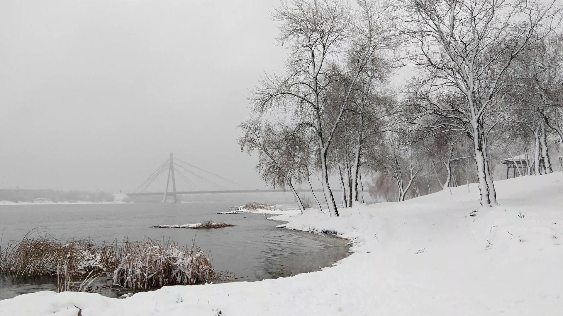 在寒冷的冬天和寒冷的天气里河水的景色视频的预览图