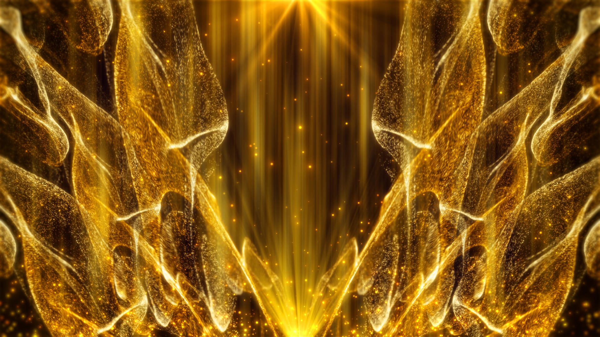 金色炫耀美丽的光晕流体飘舞粒子舞舞台背景视频的预览图