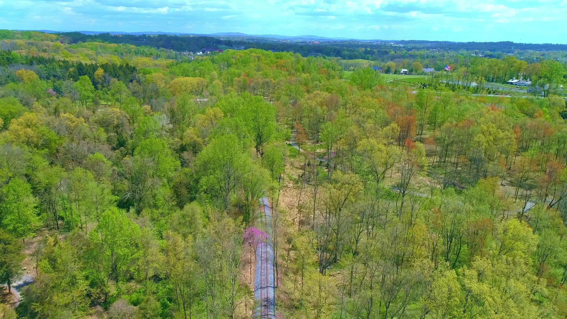 春有覆盖桥梁和铁路轨道的春季空气视图视频的预览图