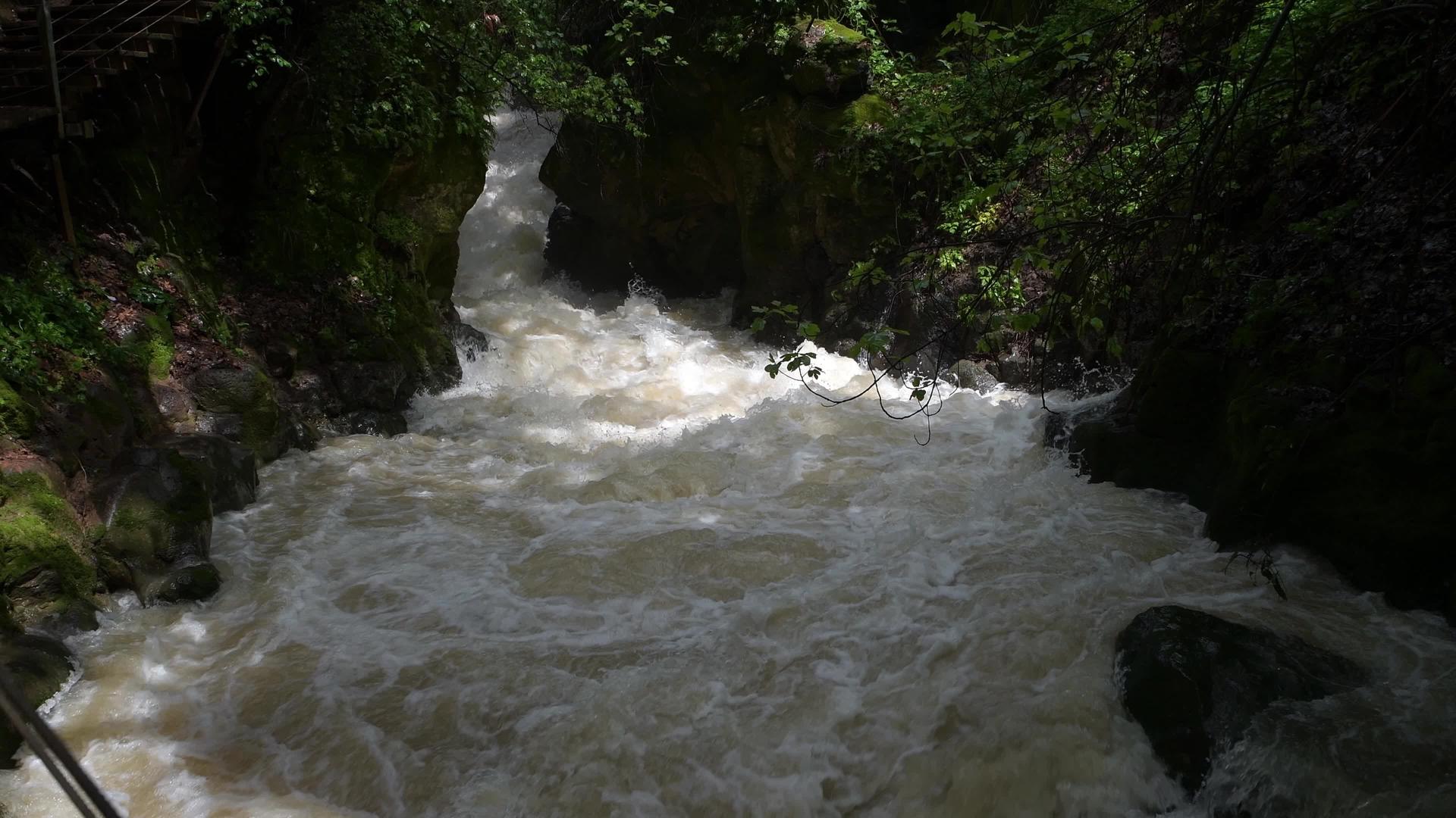峡谷高地Israel瀑布附近的河边小屋附近的瀑布视频的预览图