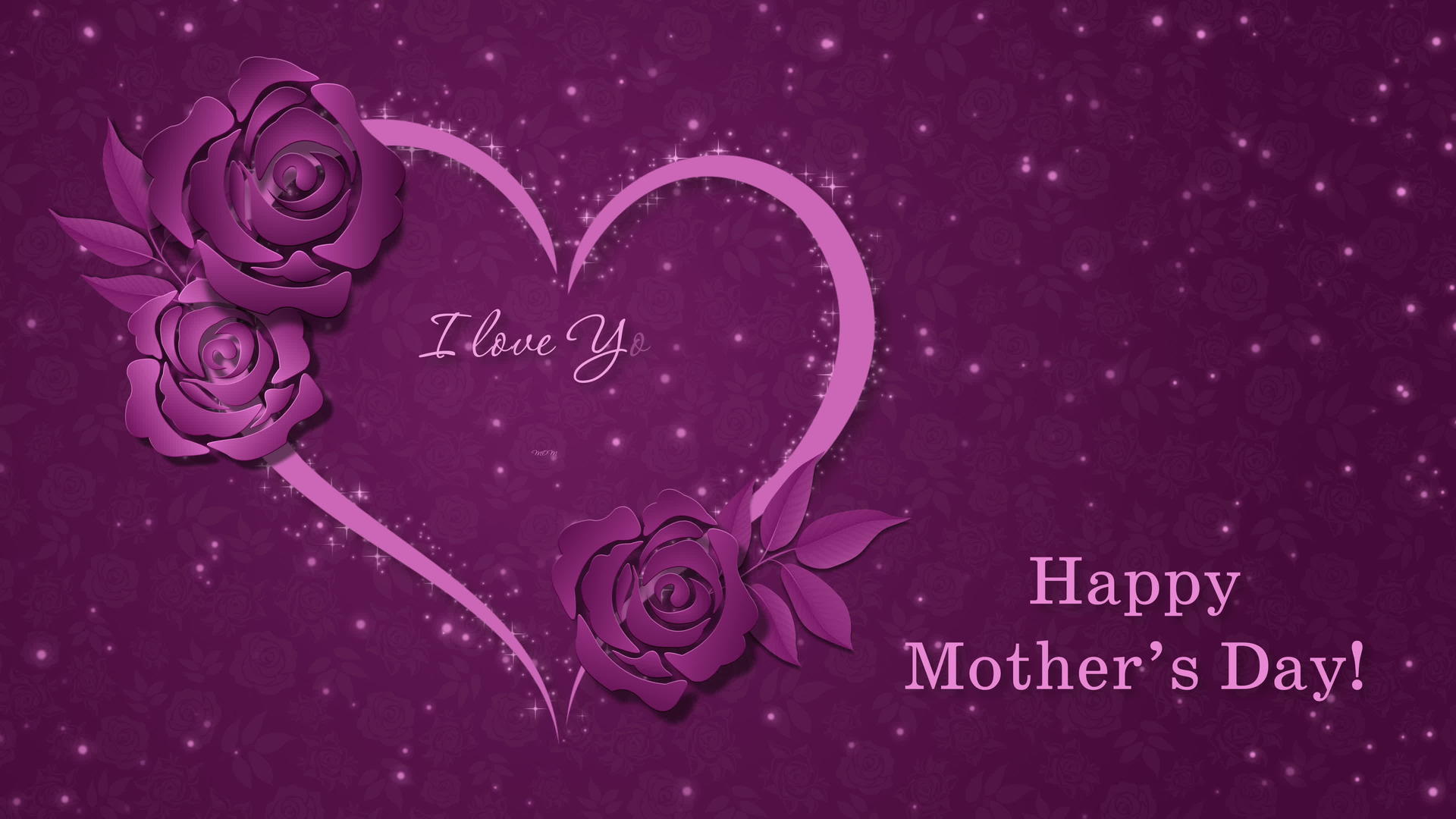 快乐妈妈一天动画4k在黑暗的粉色背景下与心脏和玫瑰在一起视频的预览图