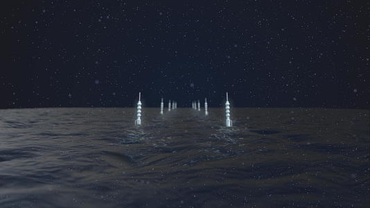 海洋中的浮标将照亮轨道明亮的霓虹灯框架在水中闪烁视频的预览图