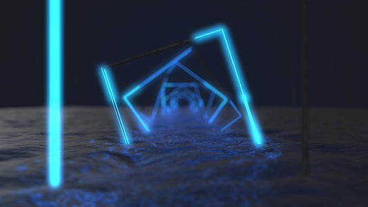 明亮的霓虹灯框架在水中闪烁着霓虹灯光谱的背景视频的预览图
