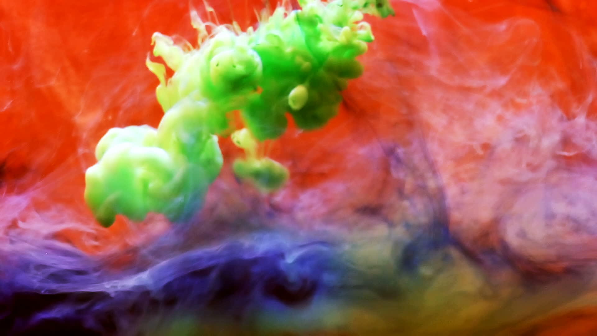 水中的墨水绿色墨水在水中反应产生抽象的背景视频的预览图