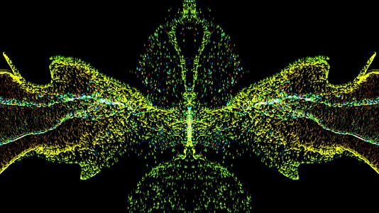 抽象的流体粒子在黑暗的背景中形成蝴蝶视频的预览图