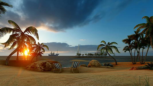黎明海滩风景的小船视频的预览图