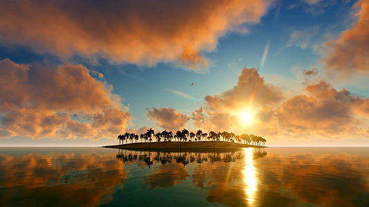 美丽的岛屿上有棕榈树美丽的日落视频的预览图