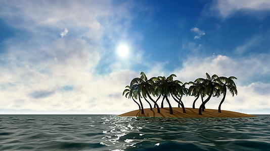 海洋中的小岛有棕榈树视频的预览图