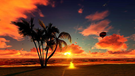 热带海滩日落空气球视频的预览图