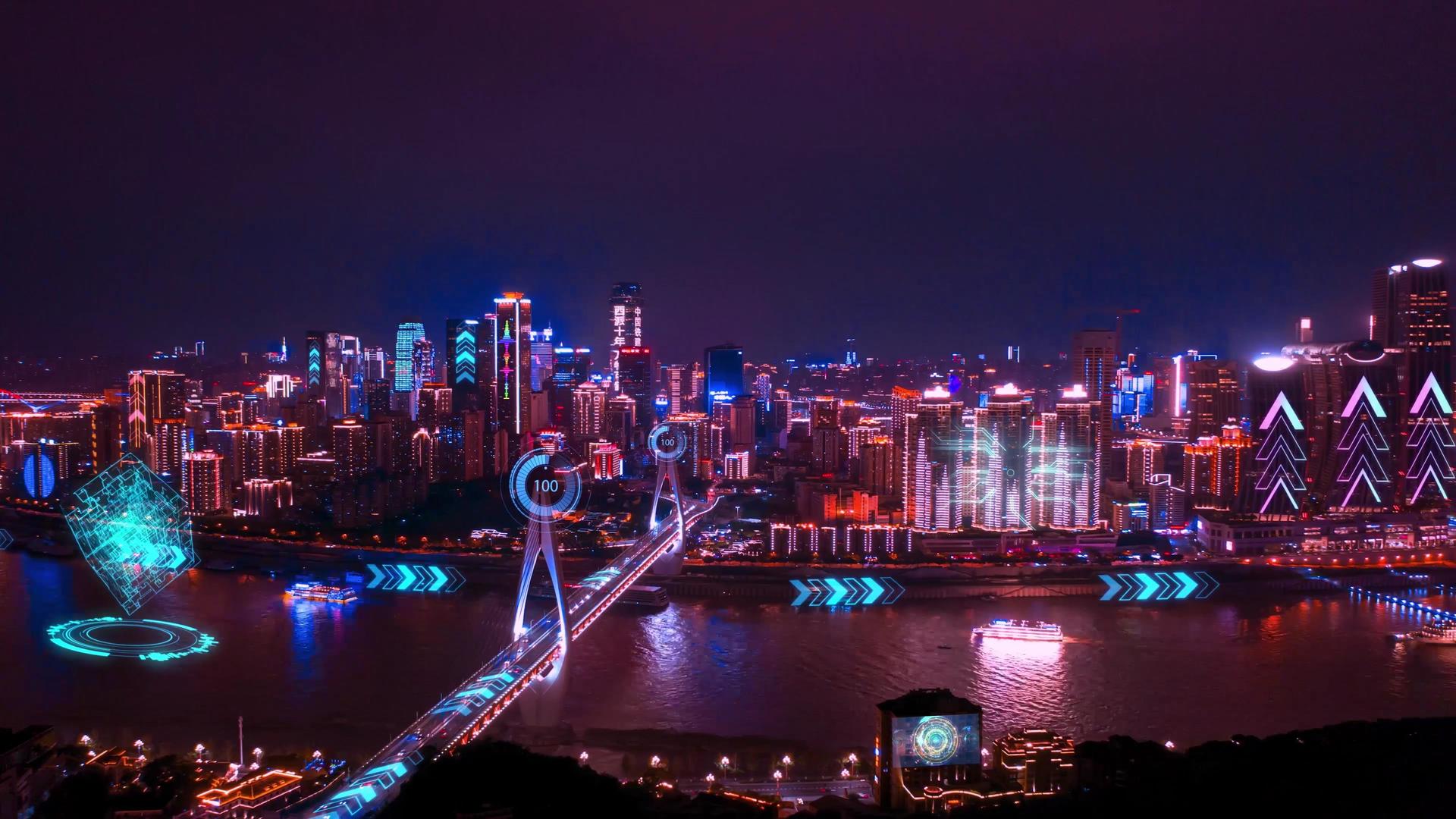 4K重庆渝中半岛夜景航拍延时赛博朋克视频的预览图
