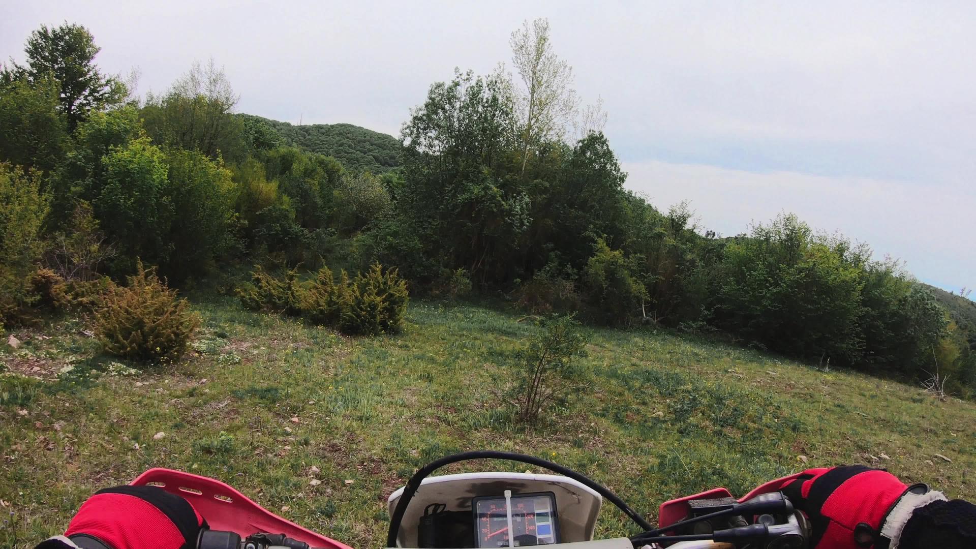 摩托车骑手高速穿越森林流的第一视角视频的预览图