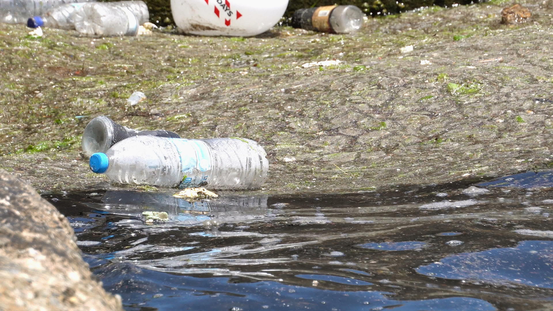 污染海水表面的塑料瓶视频的预览图