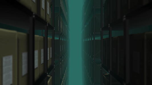 仓库无人机扫描金属架纸板箱上的二维码动画视频的预览图