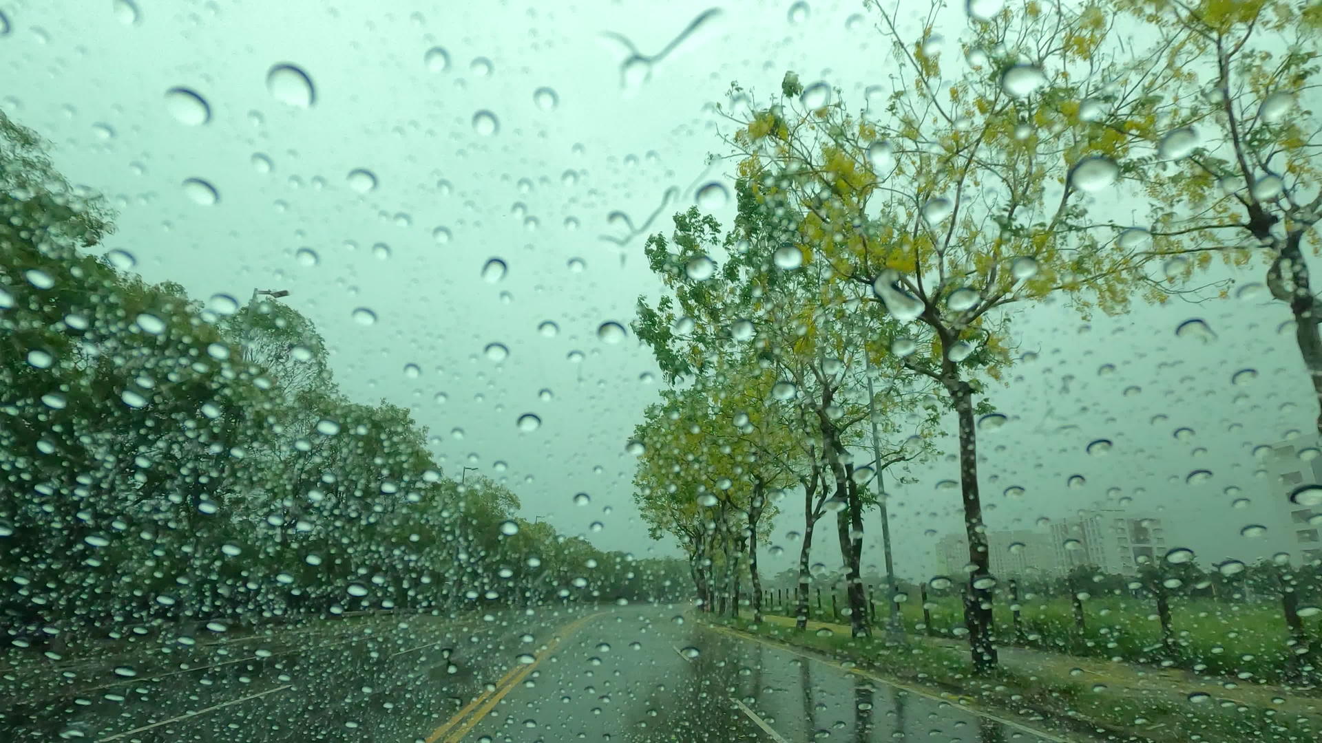 路透车窗有雨滴在雨中行驶视频的预览图