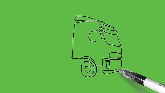 在抽象的绿色背景上画出黑色和蓝色的运输卡车视频的预览图