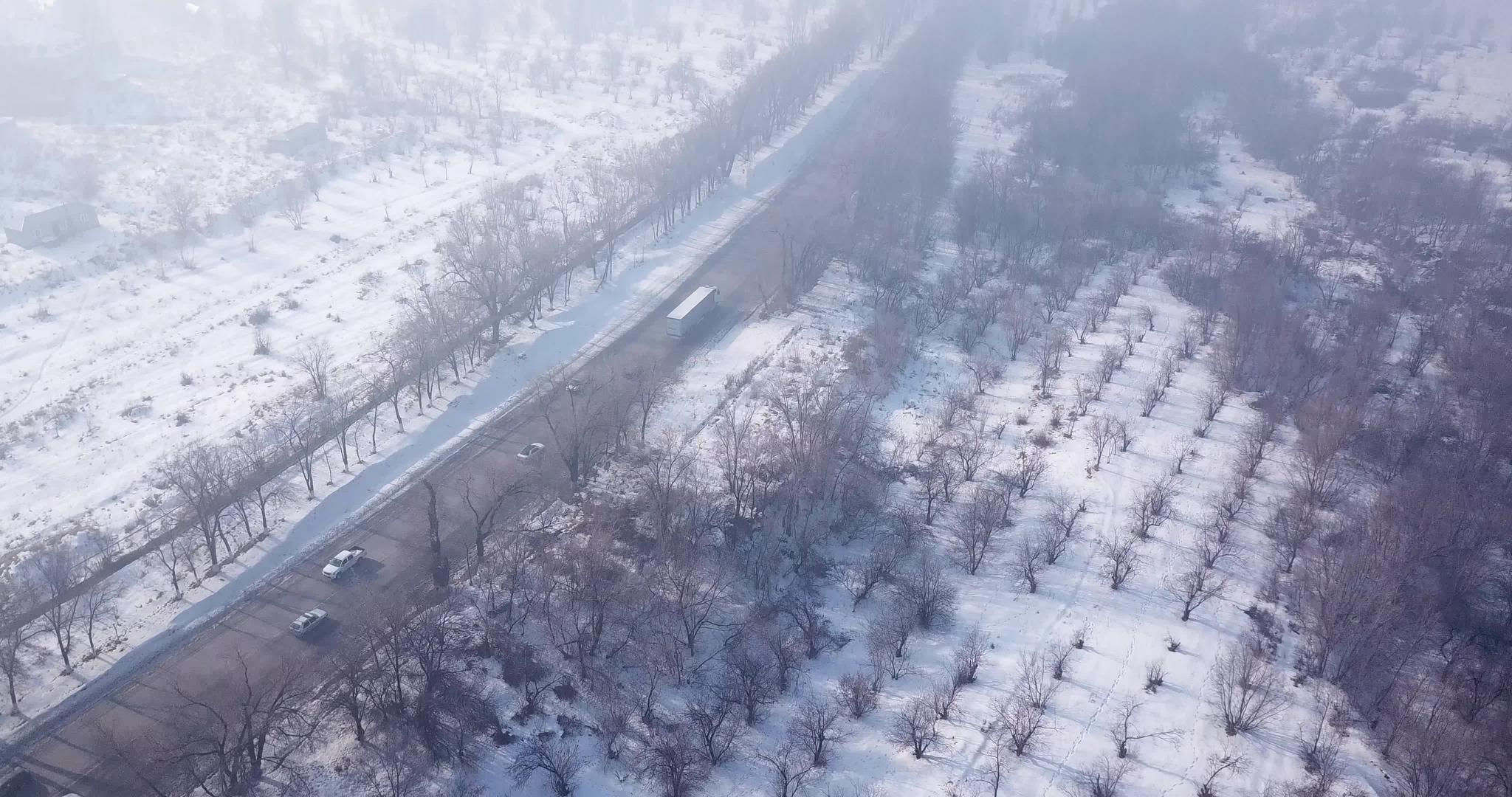 冬村和公路上有汽车视频的预览图
