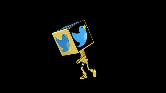 带着Twitter图标头舞无缝环绕阿尔法频道的金色频道视频的预览图