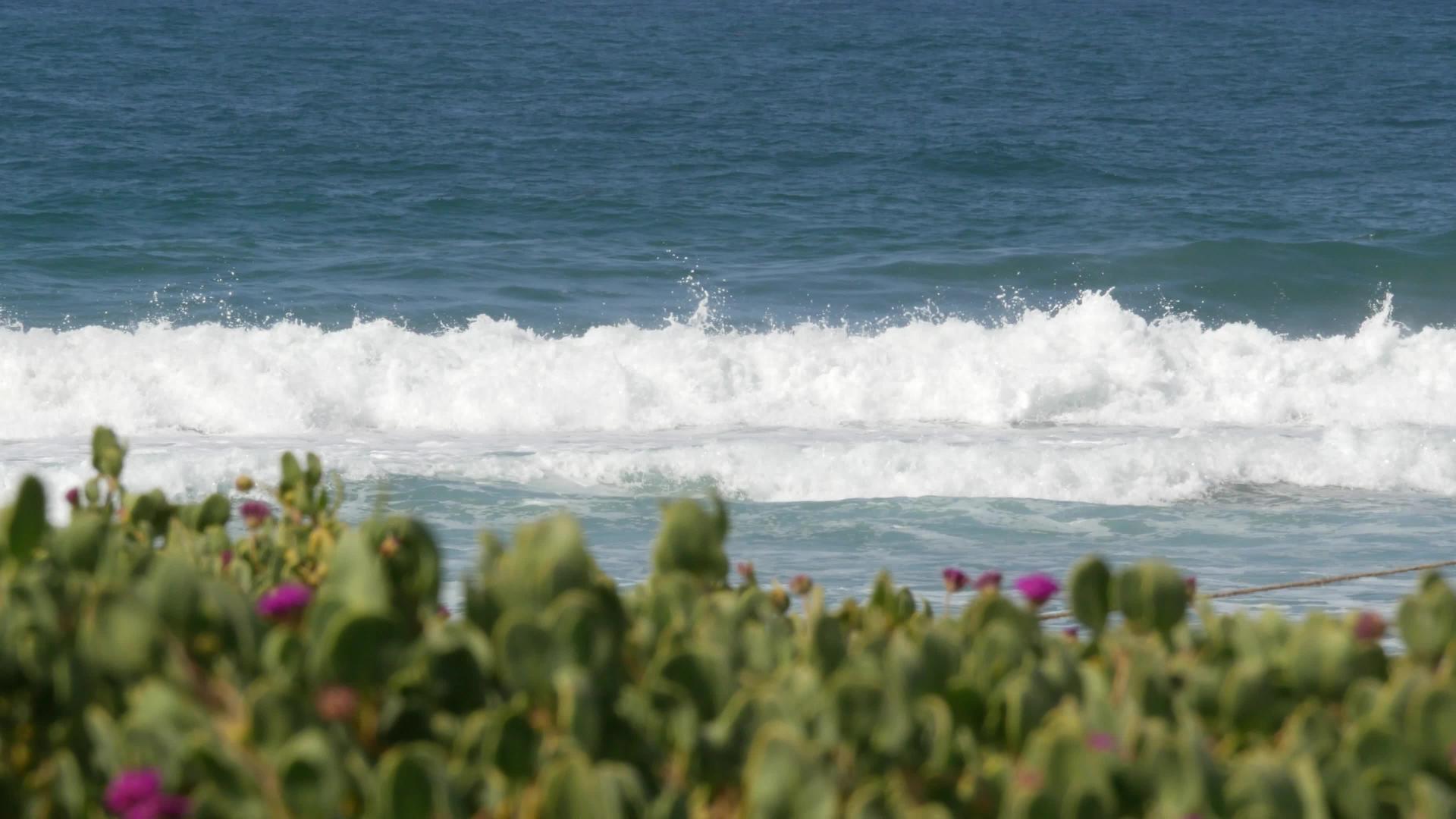 在加利福尼亚海岸线的海滩上美国的大蓝色潮汐太平洋沿海海岸视频的预览图