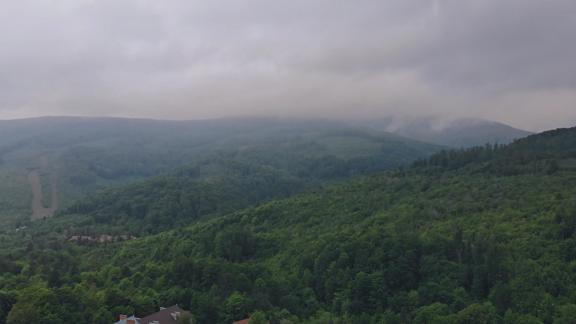 山林风云中的晨雾和森林Poconopennsylvaniausa视频的预览图