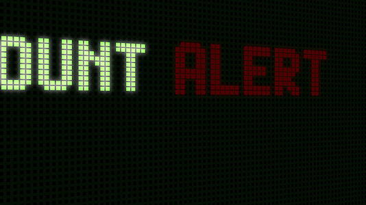 数字黑色计算机屏幕上闪亮的红色贴现警报警告文本文本动画视频的预览图