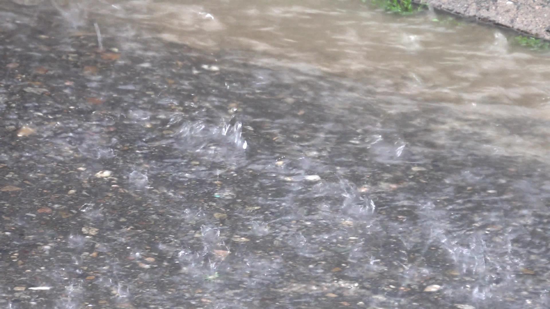 暴雨期间沥青路面上下雨视频的预览图