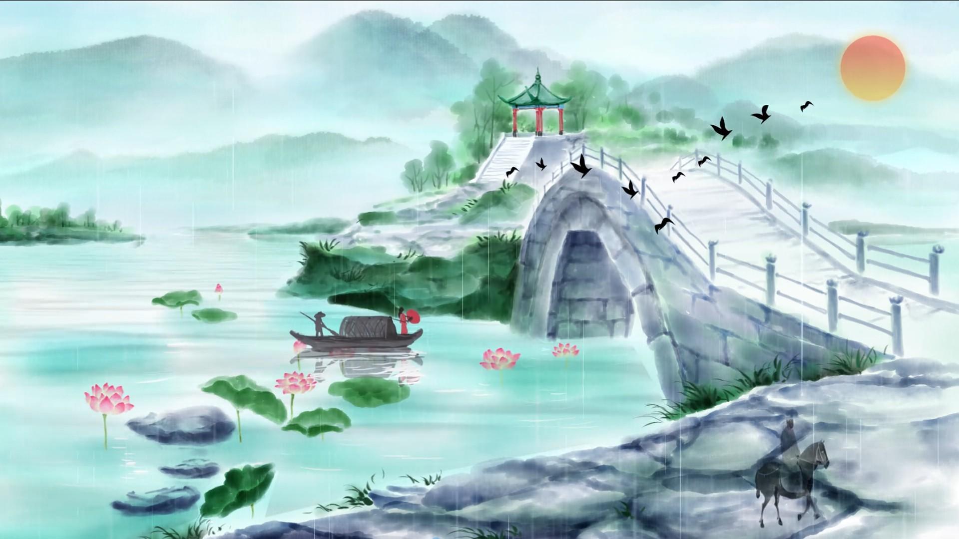 中国风唯美水墨荷花背景视频视频的预览图