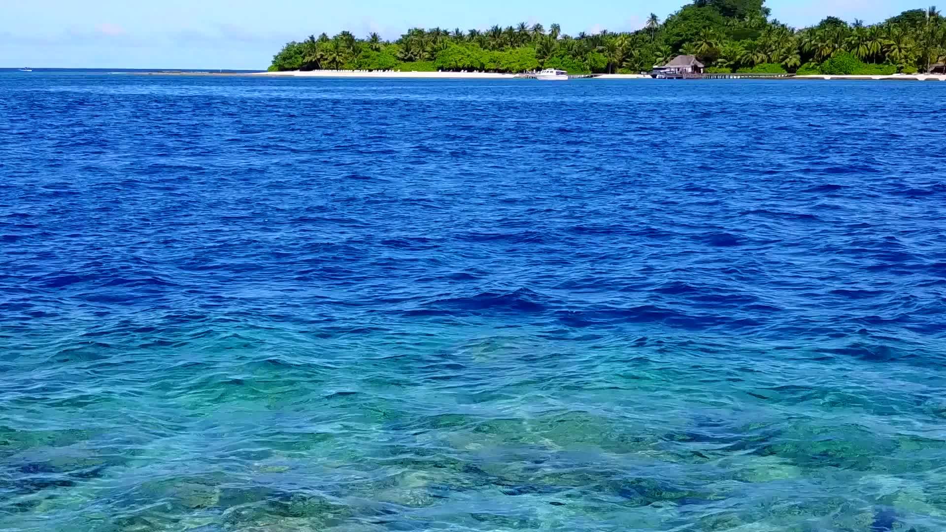 通过沙洲附近透明的海洋和明亮的沙质背景享受海洋海景视频的预览图