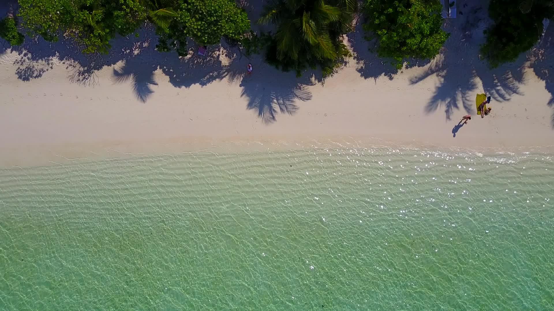 由于蓝色的水和度假胜地附近的浅沙背景美丽的岛屿海滩视频的预览图