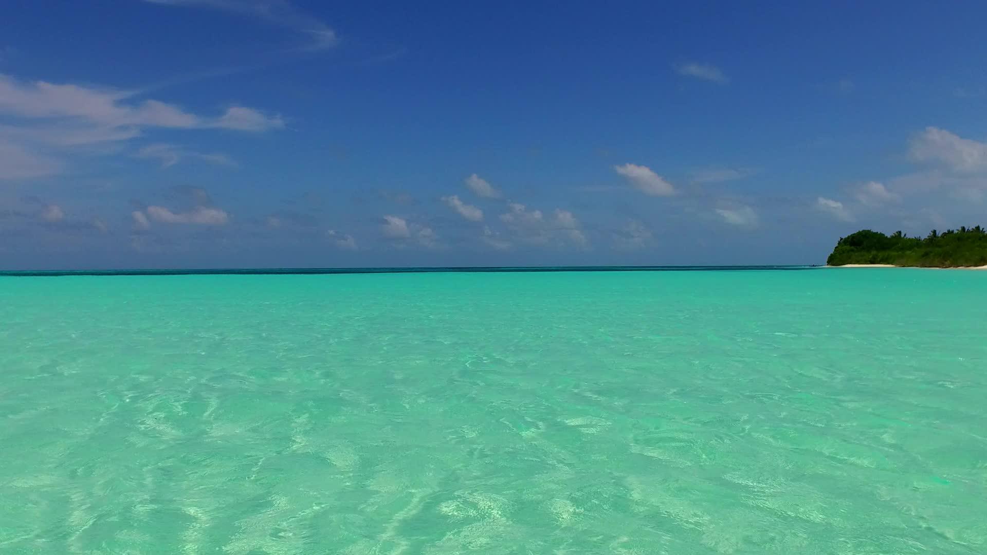 蓝色海洋和棕榈树附近的白色海滩背景的豪华海岸海滩航行空间视频的预览图