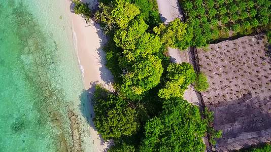 蓝海和近波边白色沙滩背景的淡度环礁湖海滩日间风景视频的预览图