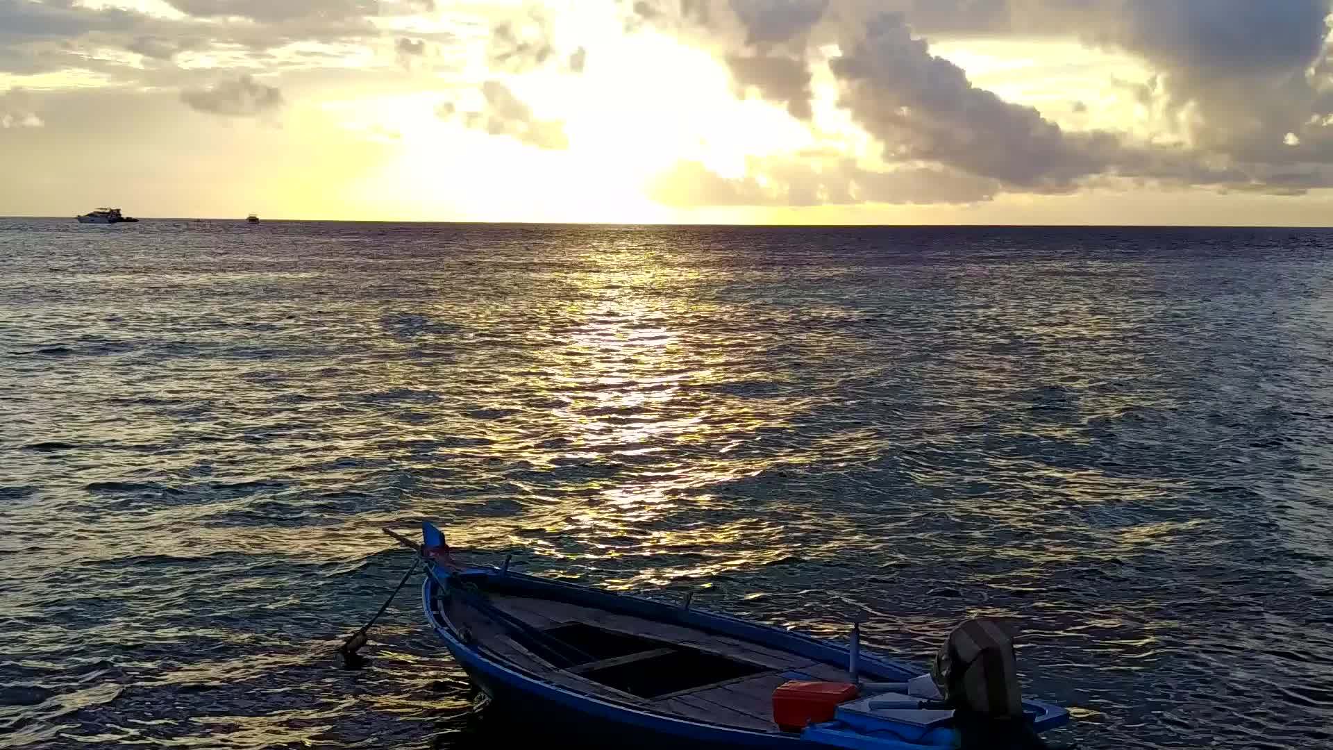 白沙背景旅游海滩附近的蓝海和棕榈视频的预览图