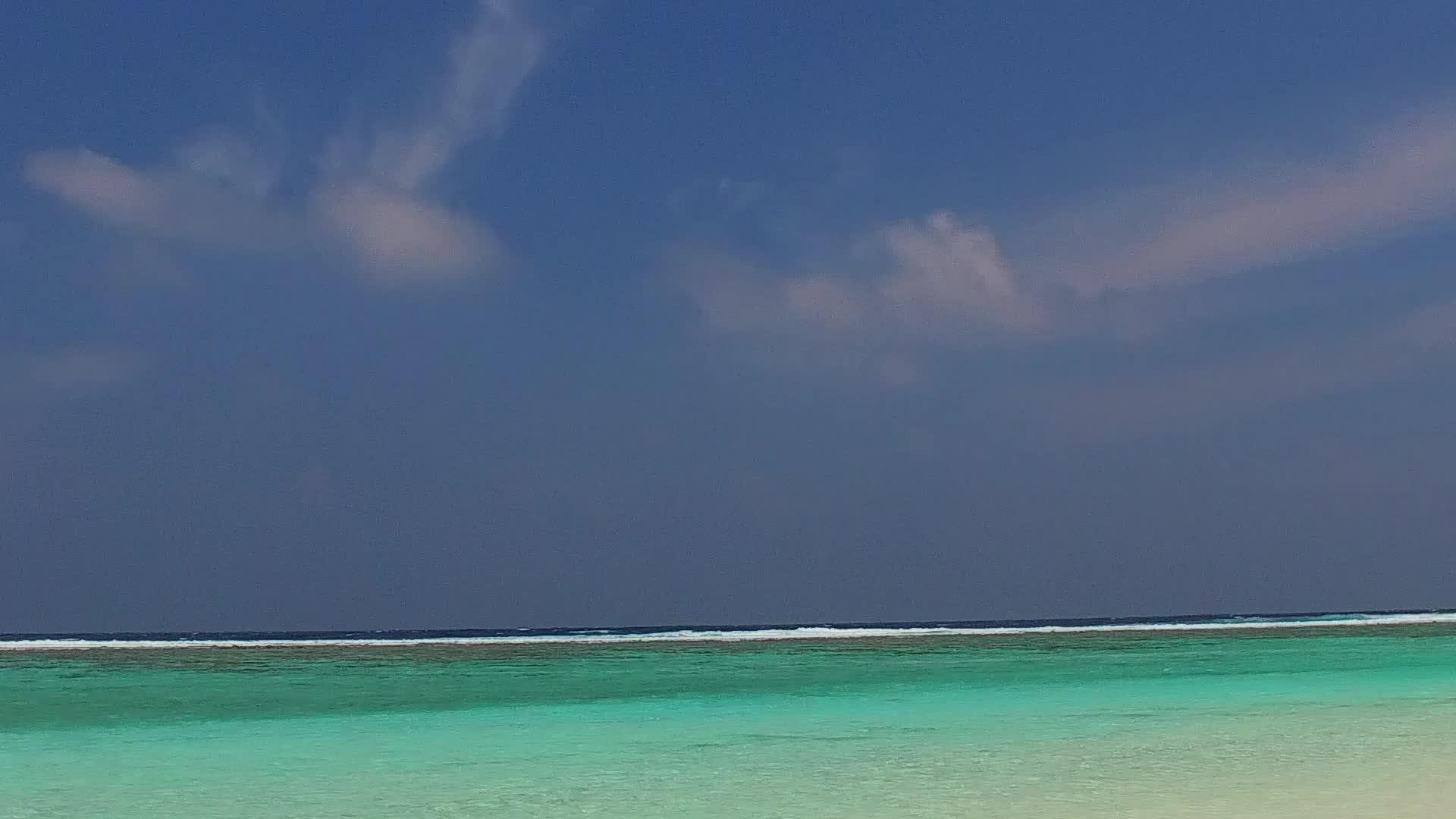 棕榈树附近有明亮的沙滩背景蓝绿色的海洋海岸海滩冒险开放的风景视频的预览图